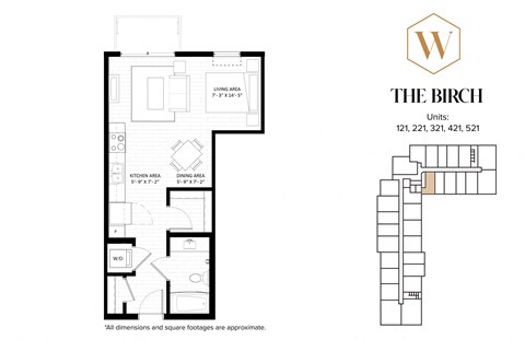 Floor plan for studio, 1 bath, 535 sqft
